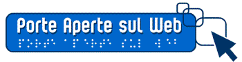 Il logo di porte aperte sul web con scritta bianca su sfondo blu